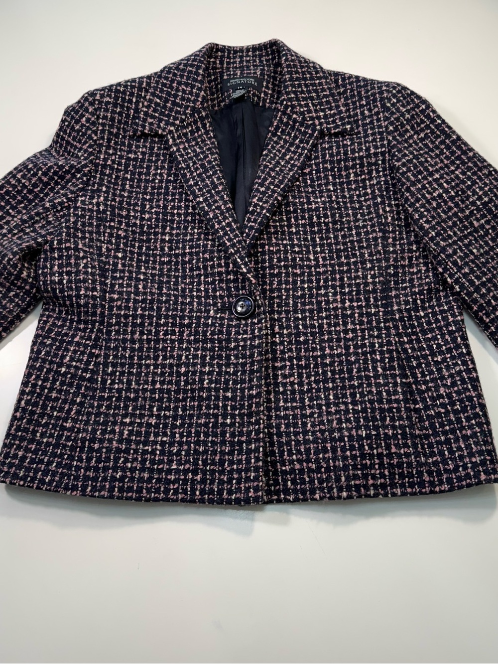 Jones New York Cotton Wool Blend Black Purple & White Tweed-Style Blazer - Picture 2 of 8